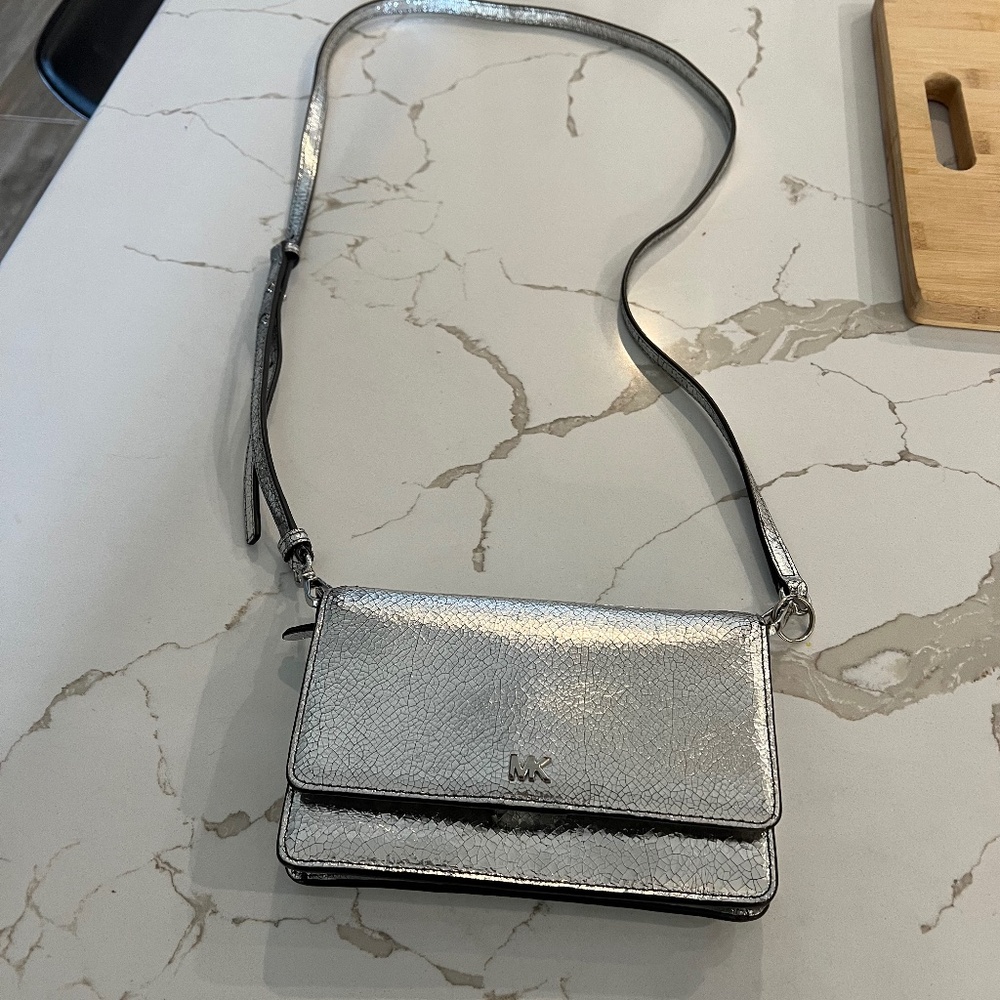 Michael Kors Silver Leather  evening Shoulder Bag